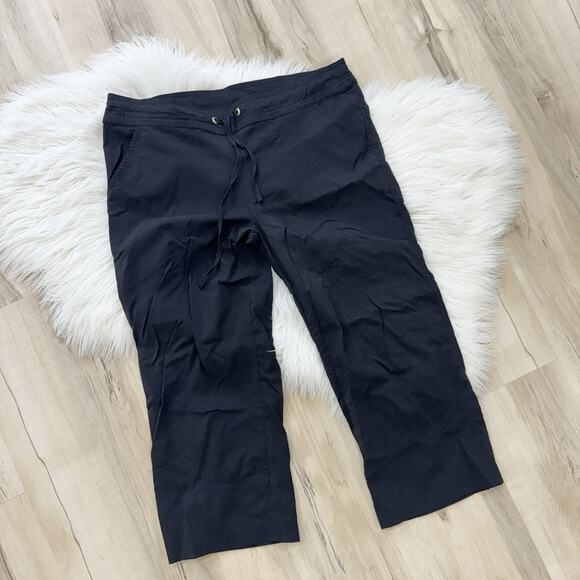 Women's prAna Capri Crop M Medium Black Stretch Drawstring Wide Leg Mid Ripstop - Picture 1 of 4